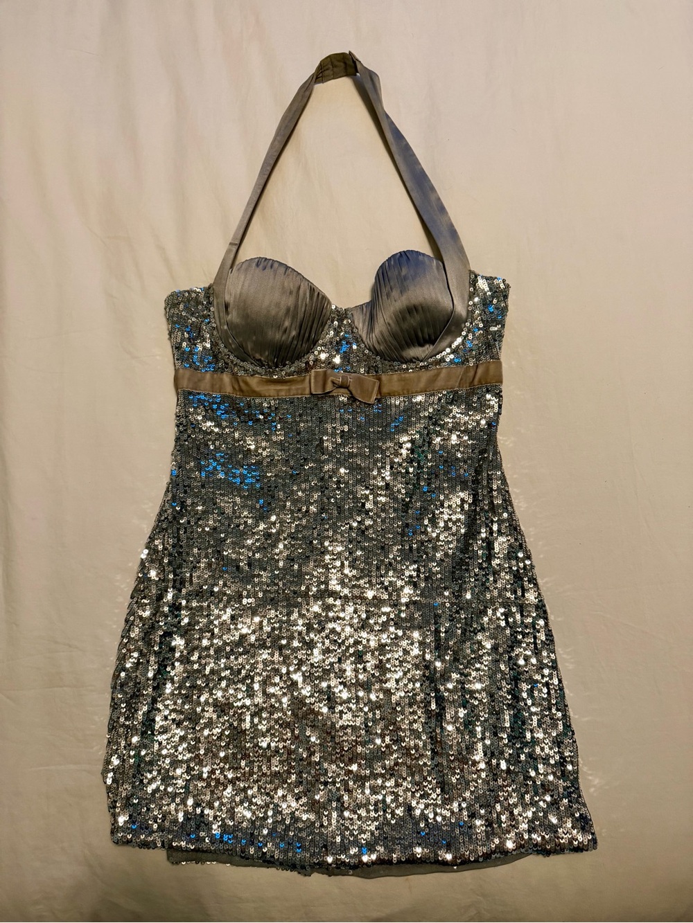 Marciano Silver Sequin Halter Dress